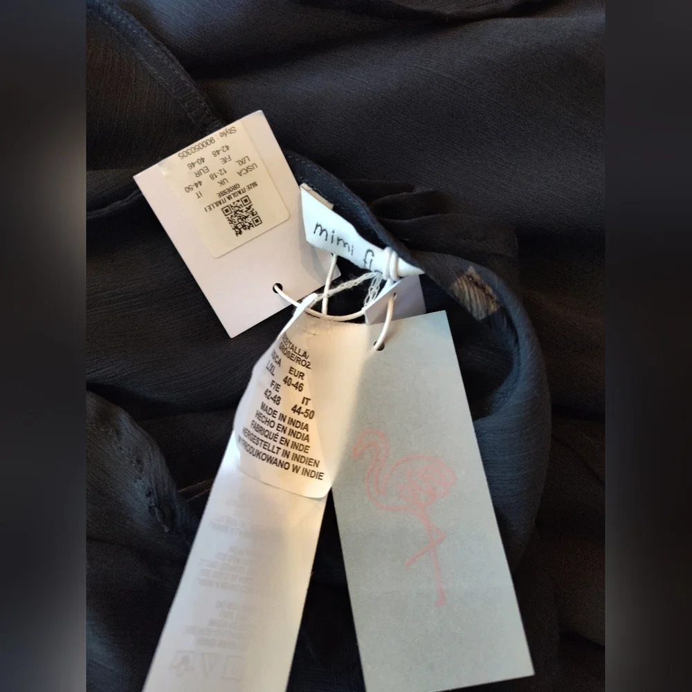 Mimi Flamingo Sheer Black Ruffle Chiffon Tunic Dress NWT Flowy Boho Resort Chic - Picture 4 of 7